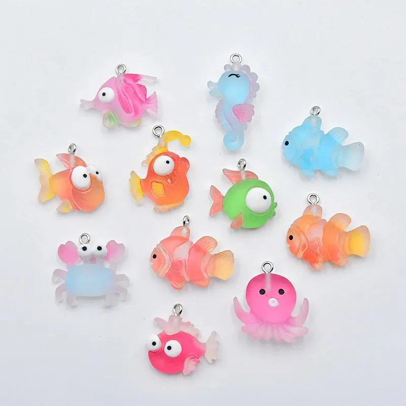 10Pcs Flatback Ocean Animals Resin Charms Kawaii Seahorse Fish Crab Earrings Bracelet Necklace Pendants for DIY Jewelry Making