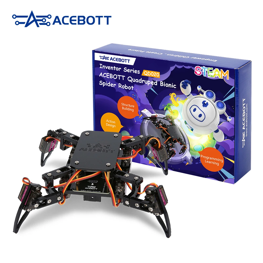 ACEBOTT ESP8266 Bionic Quadruped Spider Robot Kit App Remote Control Walking Crawling STEM Robotics Project for Arduino ESP32