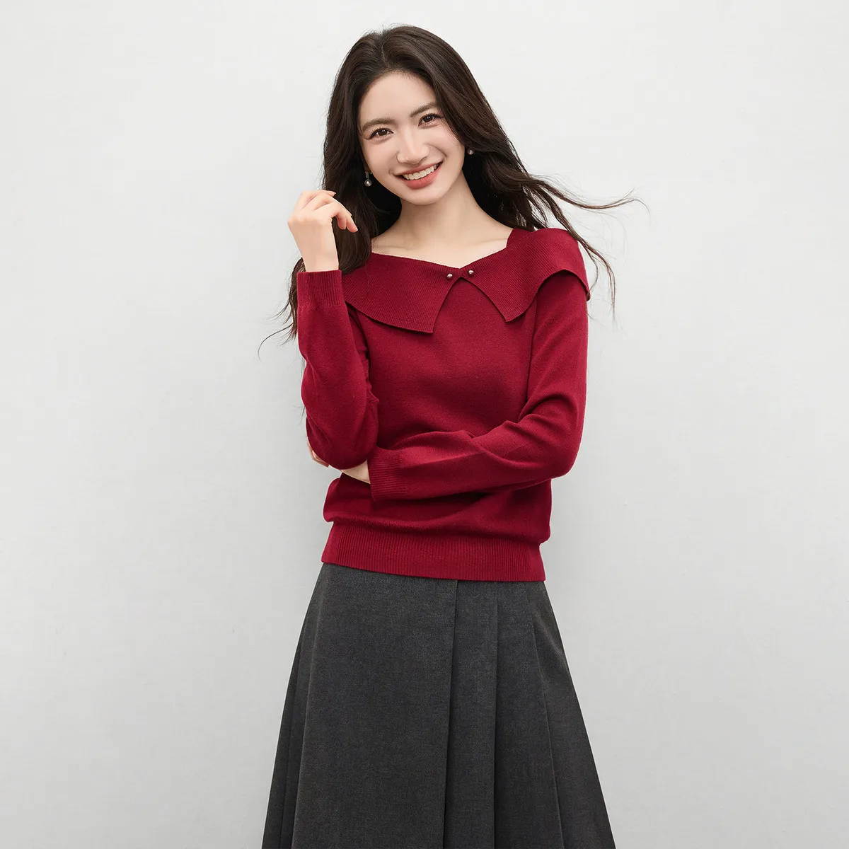 SENTUBILA Women's 2-Piece Set Spring 2026 Wool Blend High Waist Pleated Midi Skirt Suit Commute Knitted Ladies Outfit 761ZF6797Z