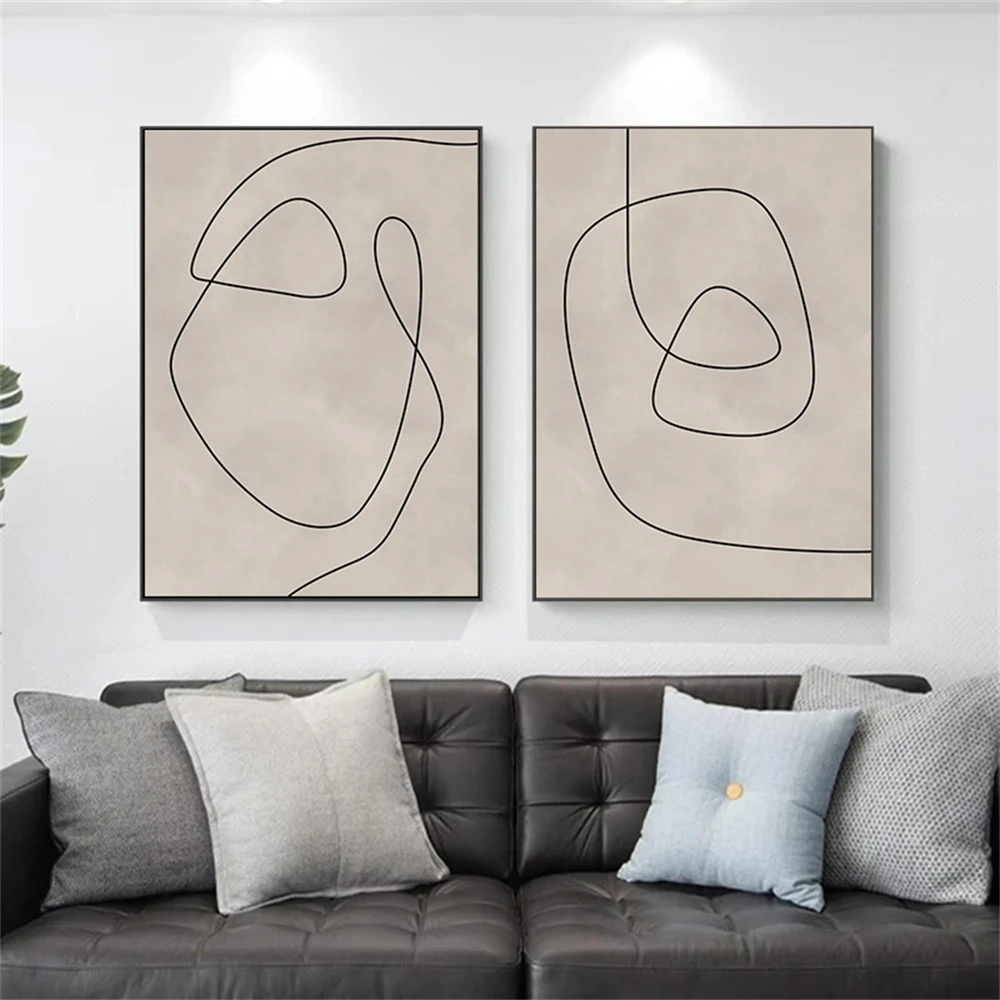 

Modern Minimalist Black Beige Wall Art Canvas Painting Abstract Lines Posters And Prints Nordic Wall Pictures Living Room Decor