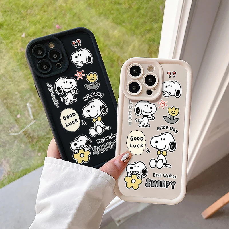 Snoopy Cute Cartoon Fashion Logo Shockproof Case For iPhone 16 15 14 13 12 11 Pro X Xs Max SE2 7 8 Plus Soft TPU Cover WK366