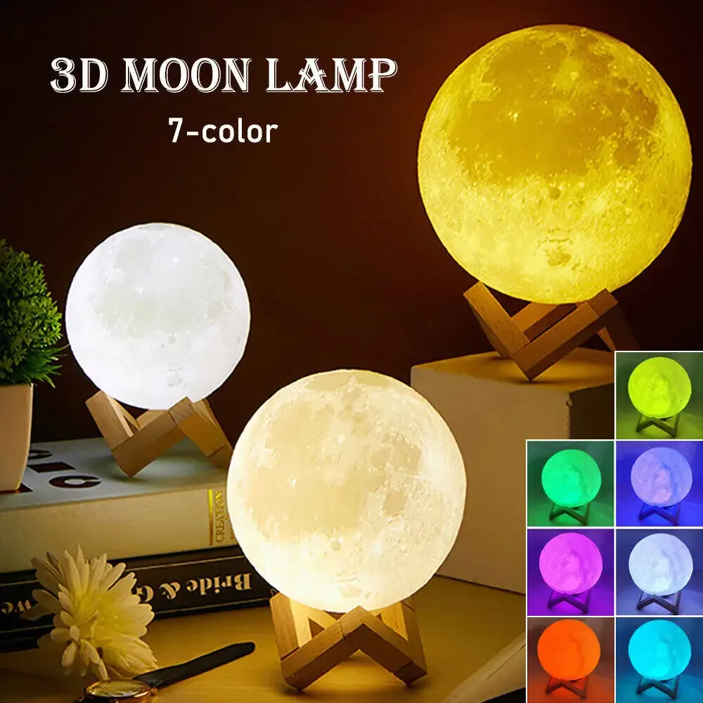 10/8CM 3D bulan LED lampu dengan braket kreatif kamar tidur lampu malam rumah stiker ornamen meja