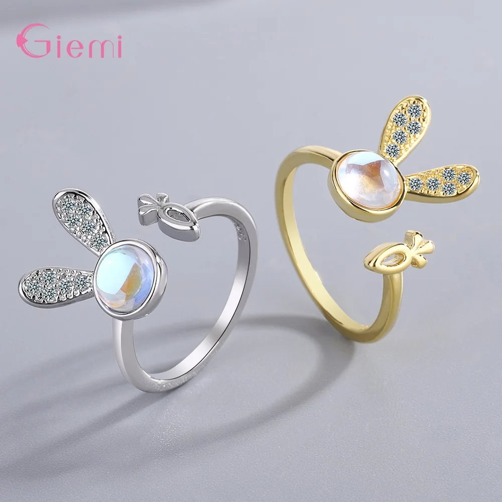 

Resizable Open 925 Sterling Silver Cubic Zirconia Finger Jewelry Animal Rabbit Carrot Adjustable Rings For Women Girl