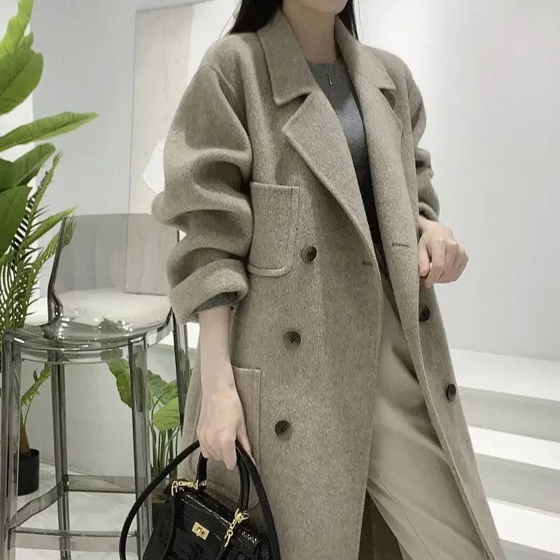 

New Double-sided Wool Coat in The Long All-in-one High-end Hepburn Style Wool Outerwear Winter Coat 2024 Anti-season Clearance