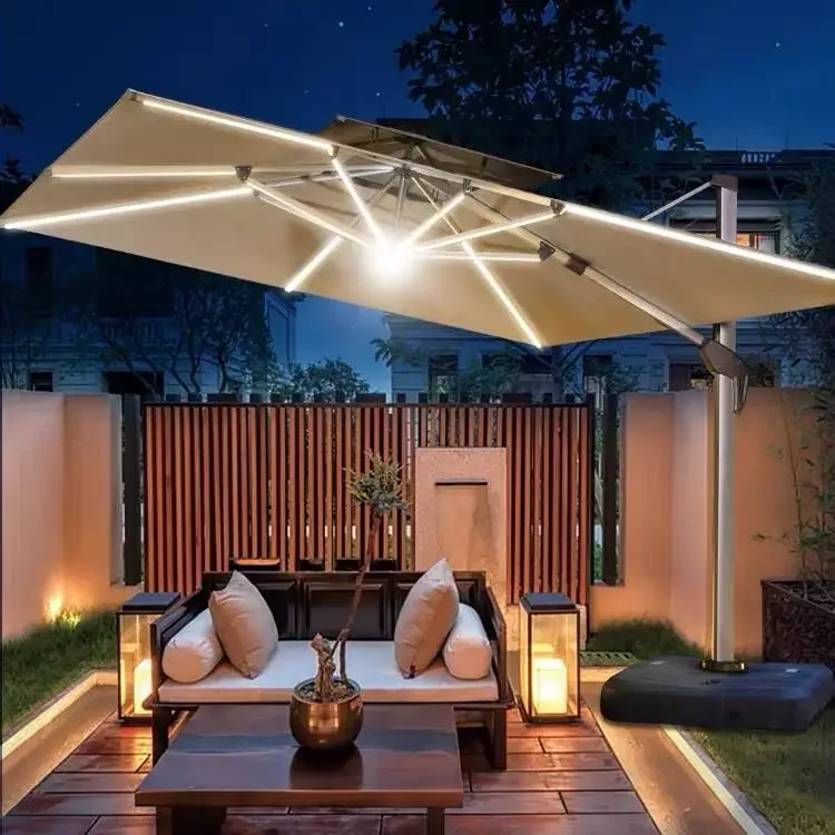 Beach Umbrella Sun Garden Parasol Large Cantilever Outdoor Umbrella Patio Umbrellas With Led Light