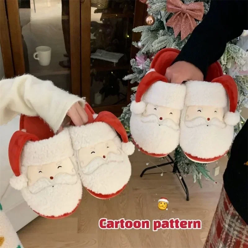 Cute Santa Claus men women indoor non-slip furry shoes couple winter new warm cotton slippers for Christmas party