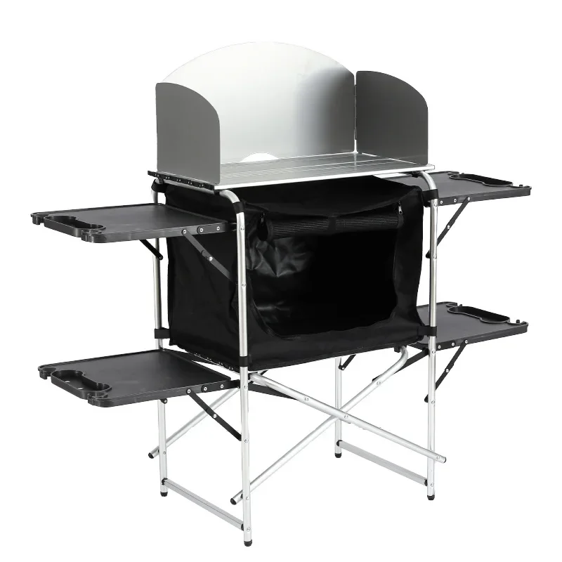 

Aluminum Alloy Portable Camping Kitchen Multi-Functional Mobile Dining Table with Chairs Outdoor Picnic Set