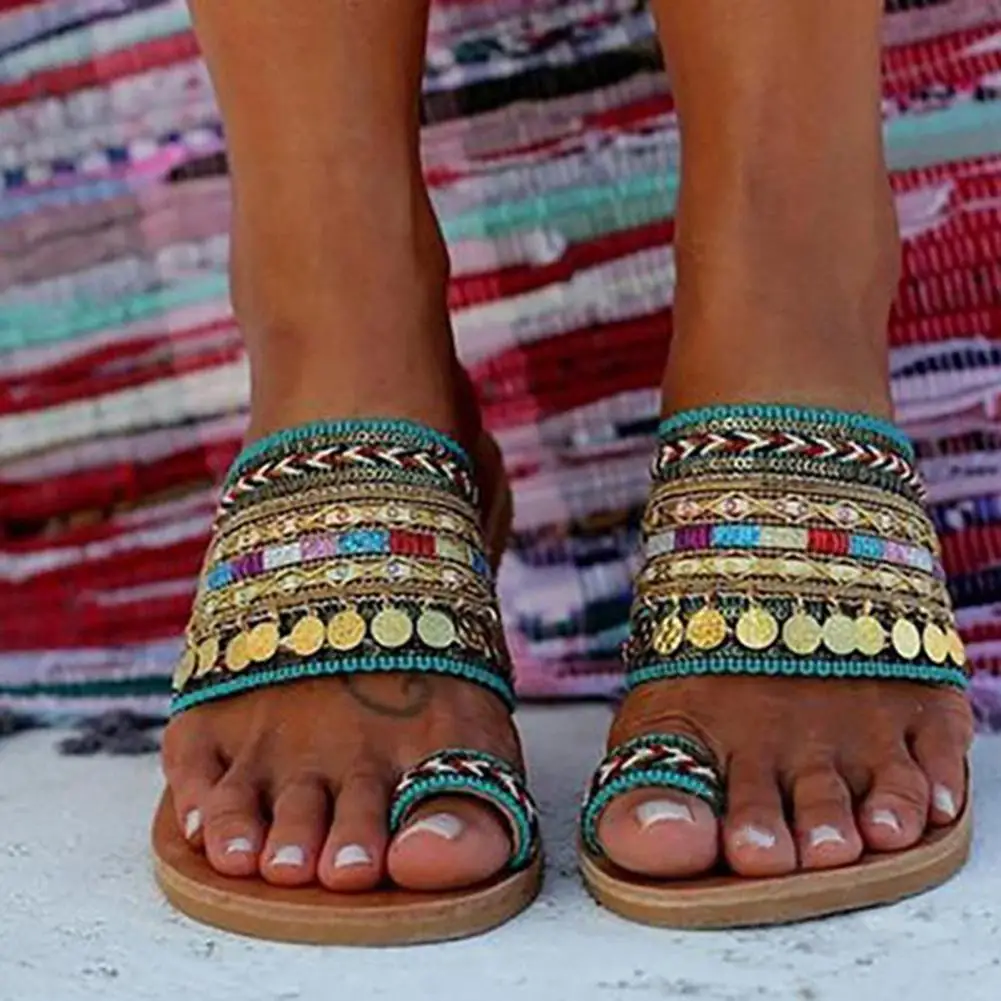 Stylish Women Flip Flops Tassel Trendy Sandals Bohemian Knitted Upper Flip Flops with Clip Toe Ring