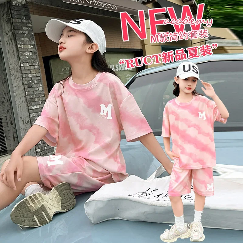 2024 Girls Summer Korean Style Fashion 2pcs T-shirts+Pants Suits 5-15 Years Teenage Kids Sports Streetwear Sets Children Clothes