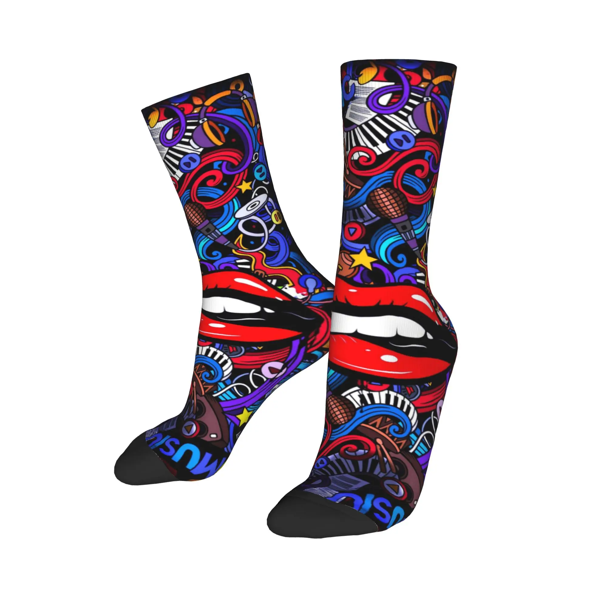 Harajuku Neon Lip Graffiti Art Stockings  Graphic Modern Socks Winter Non-Slip Socks Couple Running Sports Warm Soft Socks
