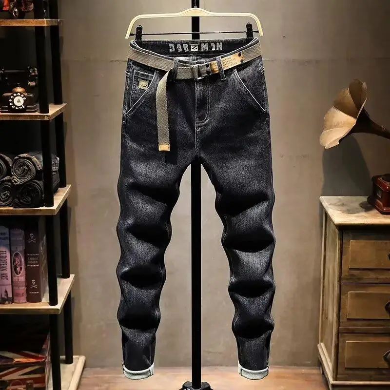 

Мужские облегающие джинсы в американском стиле ретро, повседневные длинные брюки с эластичной резинкой по бокам, весна-осень, молодежные модные джинсы Harlan Sle Moisture Wi...