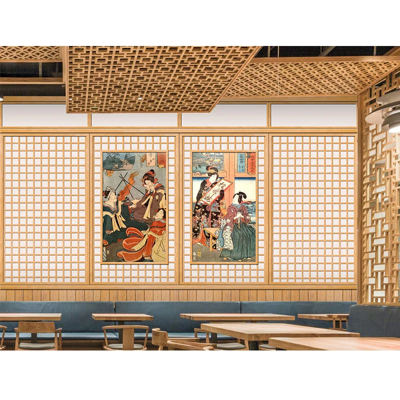 

Customized products Japanese style wind imitation wooden door mural ukiyo painting tatami sushi restaurant script kill wallpaper