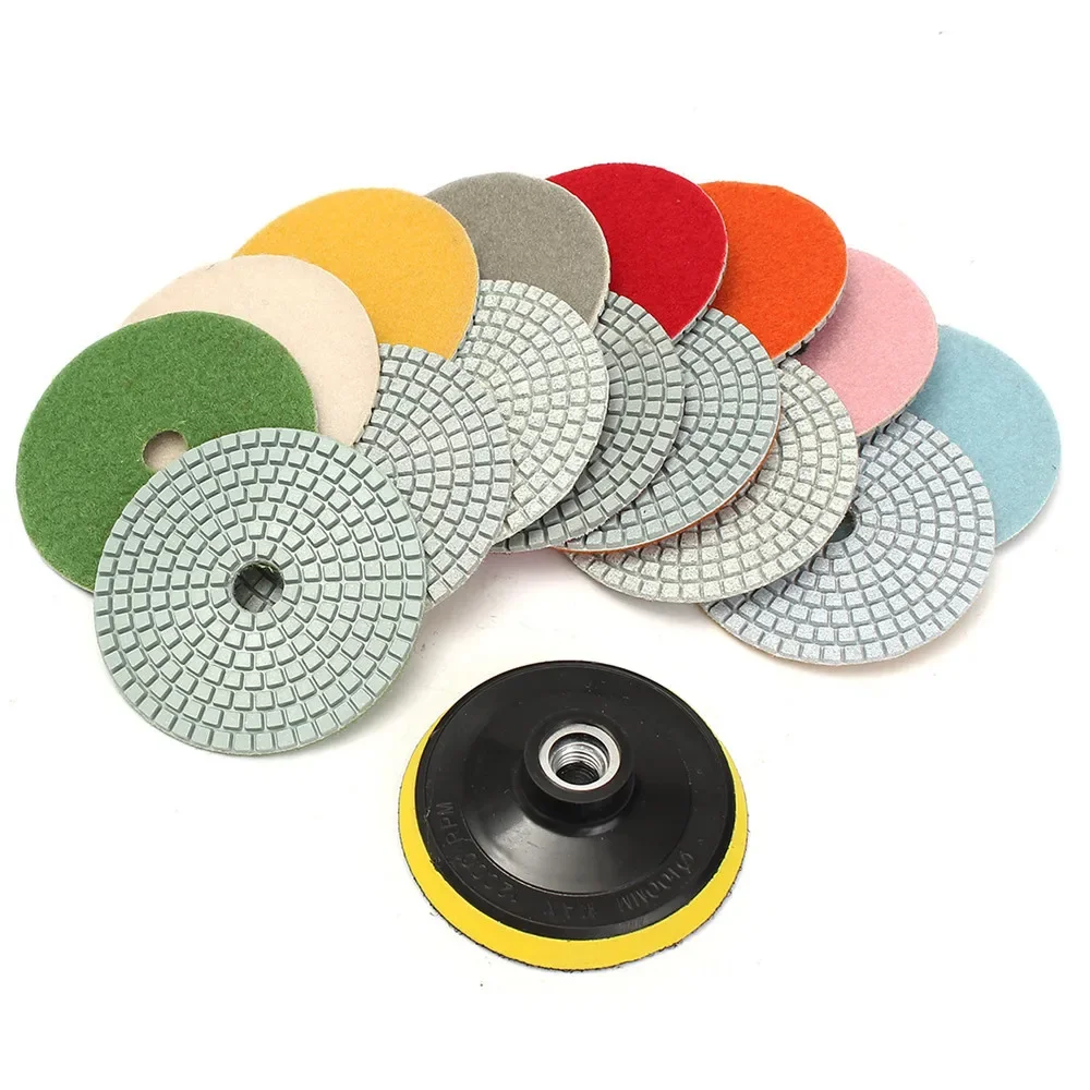 16pcs Polishing Pads Diamond Kit Wet/Dry 4 inch 100mm For Granite Concrete Stone Marble Polishing Use Grinding Discs Set