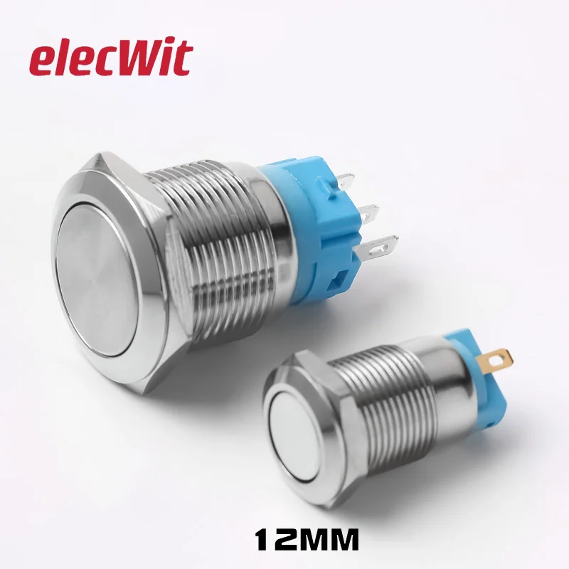 1pcs 12mm 19mm Momentary Falt Head Metal Push Button Switch Self-reset Self-locking Latching 12v 110v 3v