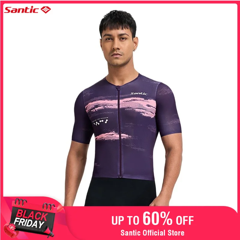 

Santic Men's Cyling Jerseys Printed Breathable Quick Drying Bicycle Top Sun Protection Cycling Clothes Short Sleeves TM25C02252C