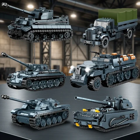 Tank Military Army Soldiers World War Tank Armored Vehicle Model Assemble Building Blocks Bricks DIY Toys Gift