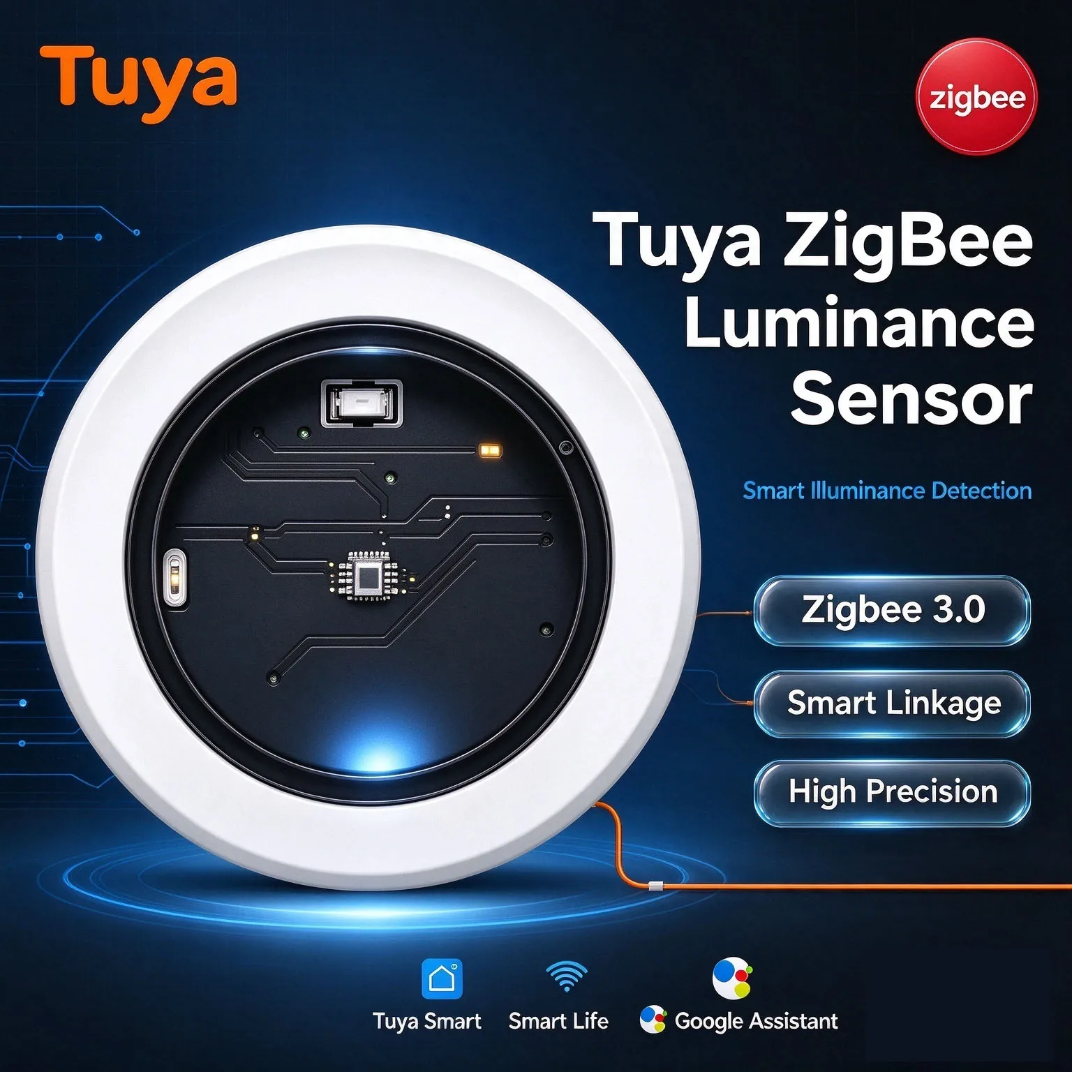 Tuya ZigBee Light Sensor Lux Detector, Smart Home Illuminance Luminance Monitor, Works with Smart Life for Home Automation