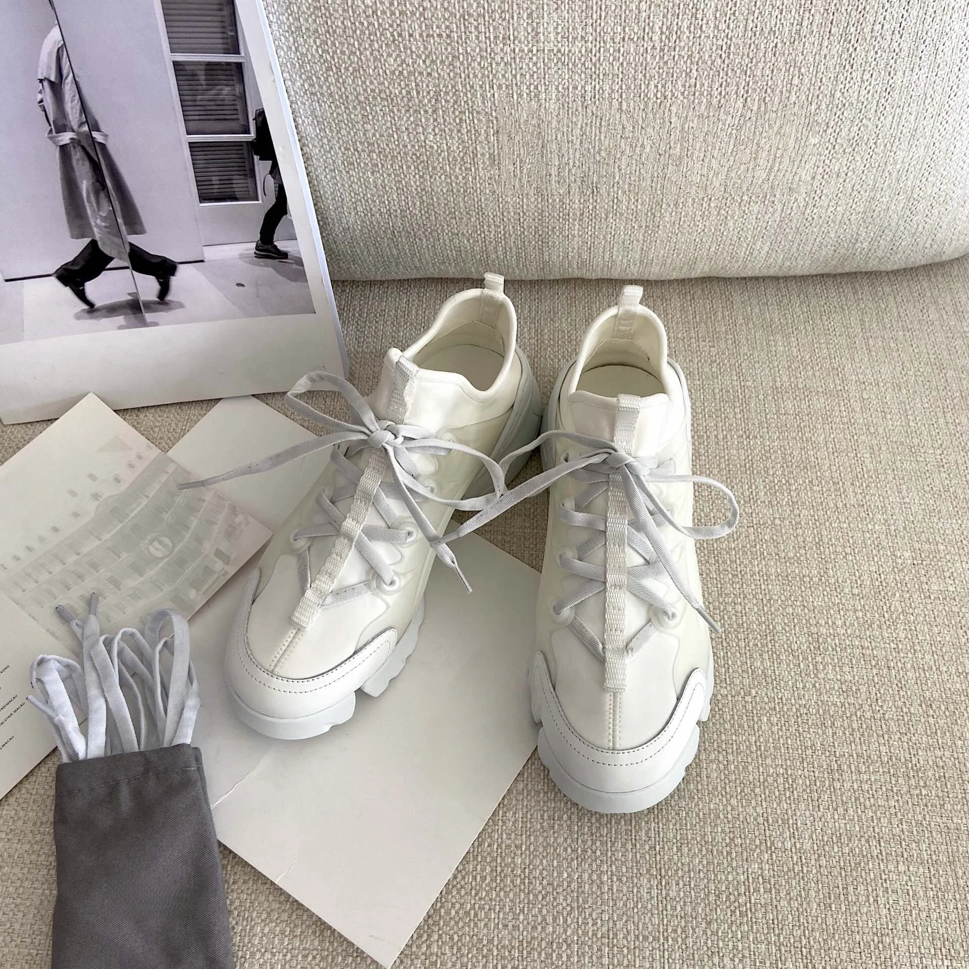 Brand Discount Women's Platform Sneakers Leather-Trimmed Lace-Up Chunky Shoes Platform Casual Walking Shoes Outdoor Running Shoe