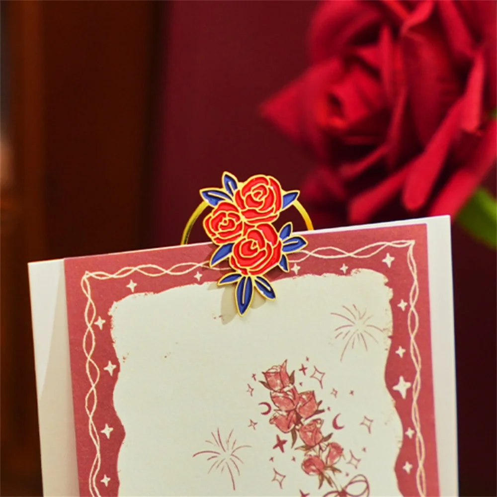1 pc Metal ins High Appearance Level Rose Bookmark for Pages Books Readers Children Collection