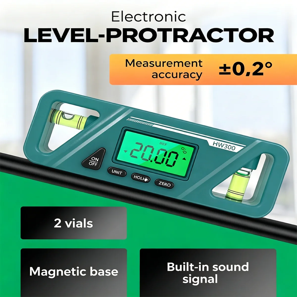 Inclinômetro Digital com Tela LCD para Medição de Ângulos e Nível 90 °   Base Magnética com Nível de Bolha