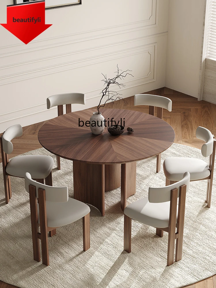 

a13 Обеденный стол из цельного дерева во французском стиле ретро, круглый современный простой домашний круглый стол в китайском стиле из черного ореха