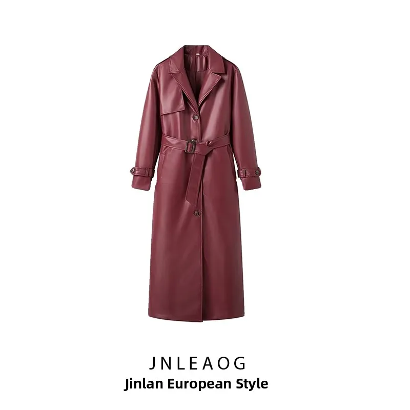 JNLEAOG hiver nouveau Design Faion décontracté polyvalent Long en cuir Jaet femmes rue Sle Waed Polyester Fiber manteau