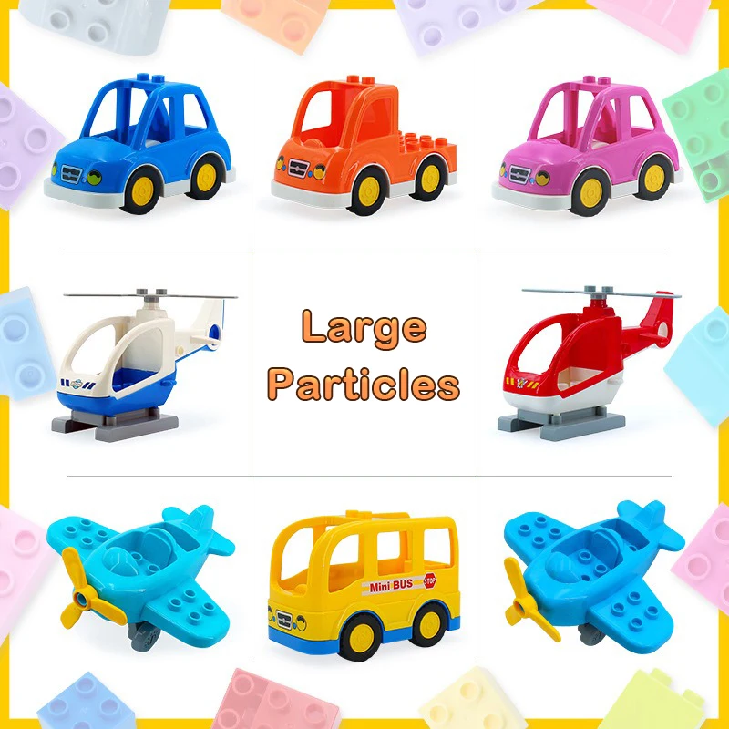 

Cartoon Car Building Blocks Large Particles Bus Airplane Engineering Vehicle Fire Trucks Bulk Bricks Kids Educational DIY Toys