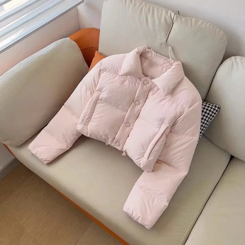 

Women's Winter Puffer Jacket Short Style Warm Coat Loose Lightweight Bread Jacket Commuting Cotton Coat Solid Color Pink Black w