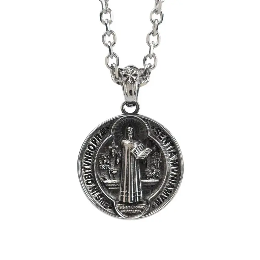 

Saint Benedict Necklace for Him Her Religious Gift for Men Women Stainless Steel Crucifix Cross Pendant Catholic Prayer Jewelry