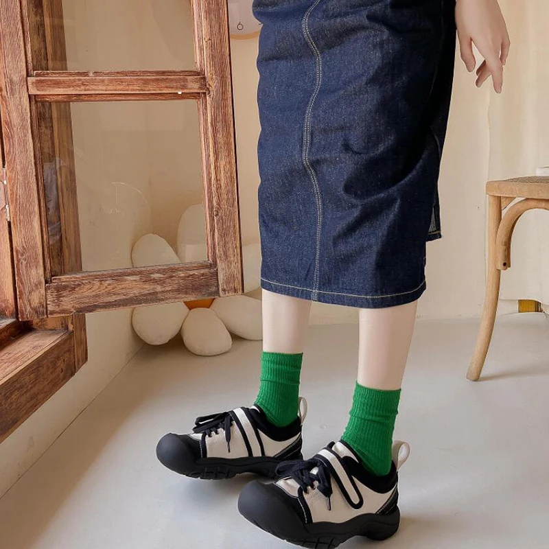 Solid Cotton Socks Women Ins Green Long Socks lolita skateboard Femme Stripe Socks Ankle Dress Calcetine Medias skarpety zimowe