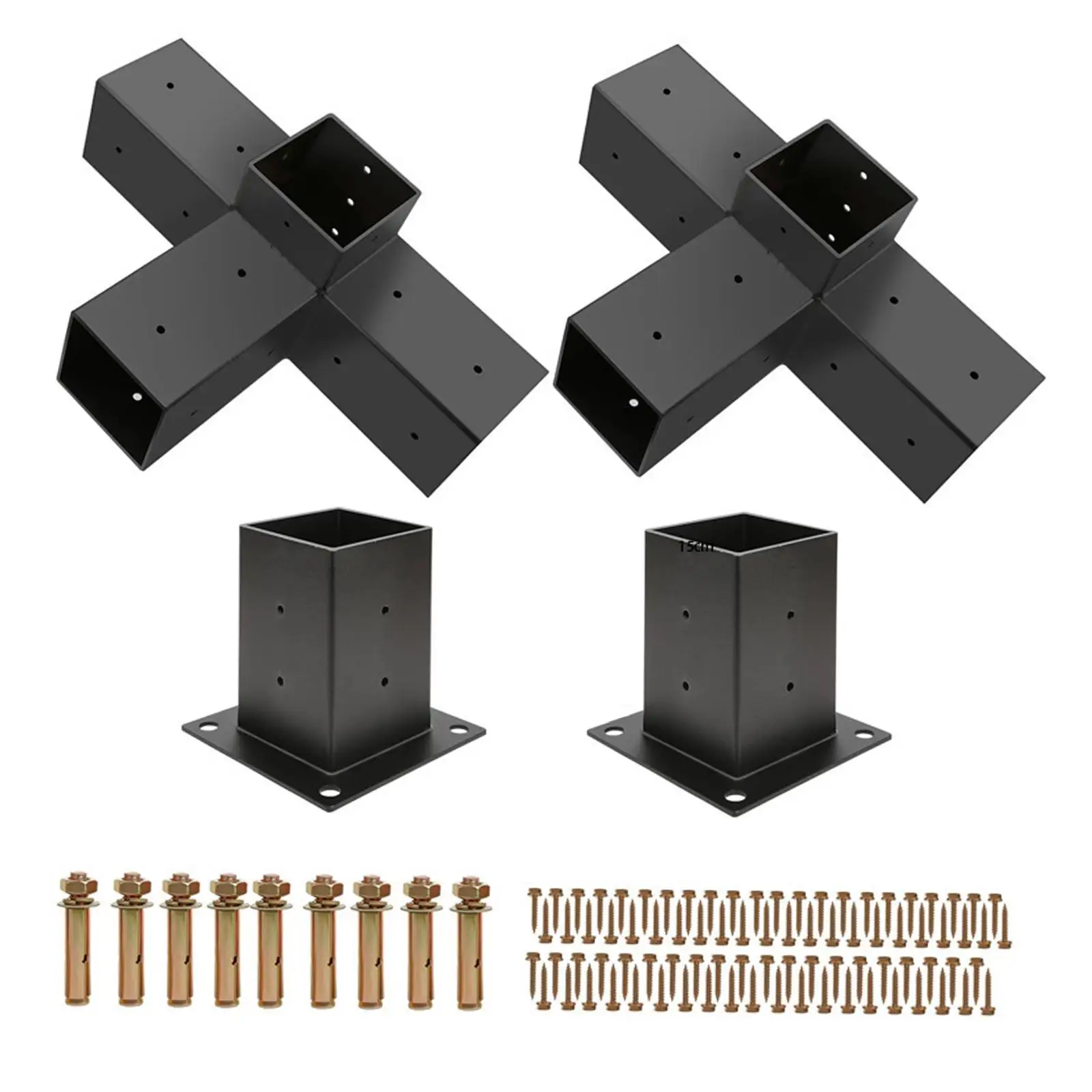 4 Way Right Angle Corner Brackets Post Base Metal DIY Pergola Kit for Log Cabin Home Improvement Patio Pergolas Garden Furniture