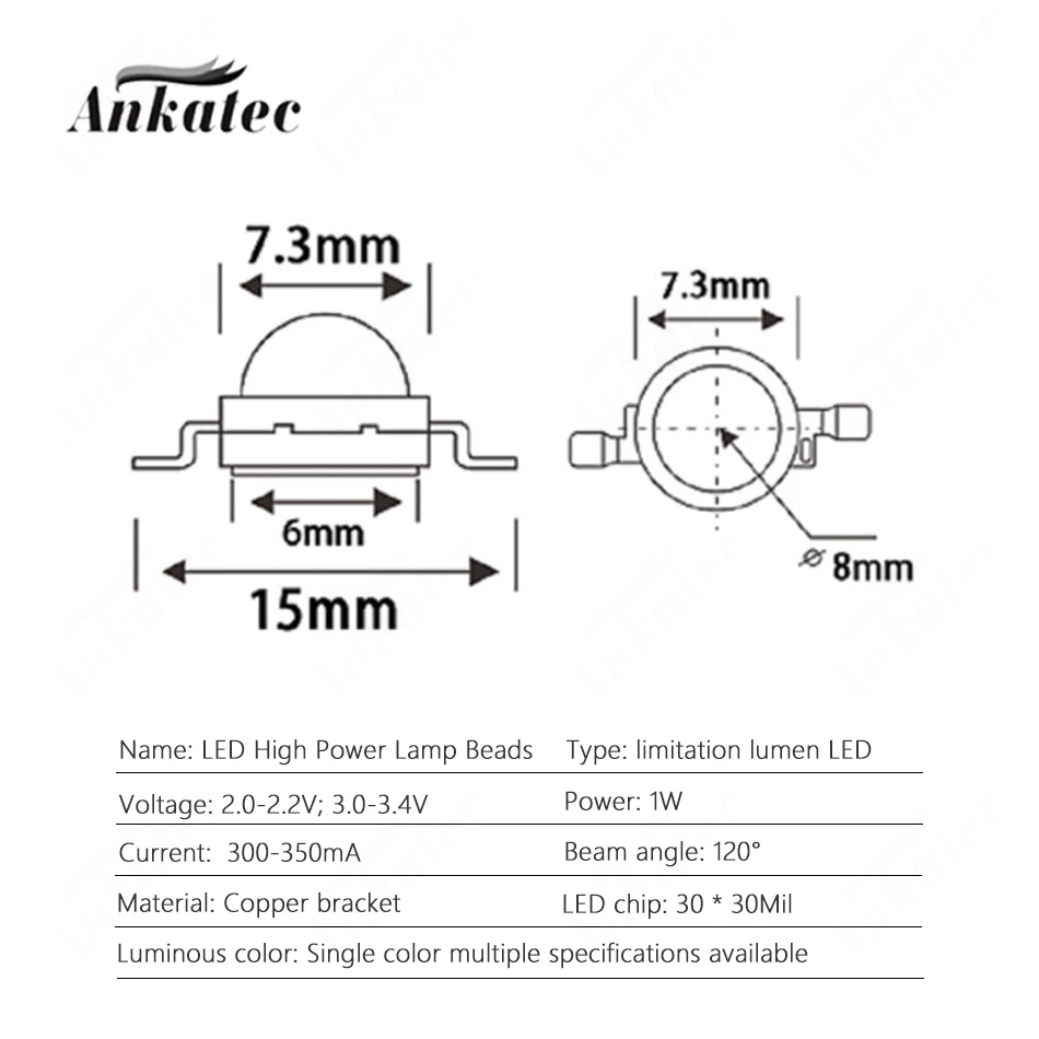 10 20 50 PCS LED 1W Watt LED Light Diode Headlight Power LED Flashlight For Downlight Projector LED Plant growth Lamp Bulb DIY