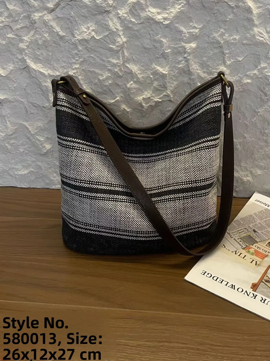 Retro Striped Canvas Bucket Tote Bag Women's Large Capacity Commuter Shoulder Crossbody Bag Lazy Style Fashion Sensation