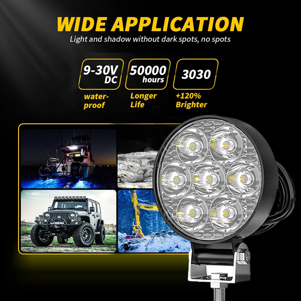 9-30V 21W LED Work Light Waterproof Car Spotlight Working Light For Truck SUV Off Road Tractor Headlight Night Driving Lamp