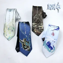 Game Genshin Impact Xiao Venti Wanderer Zhongli Tie Cosplay JK DK Uniform Embroidery Necktie Unisex Costume Accessories Gifts