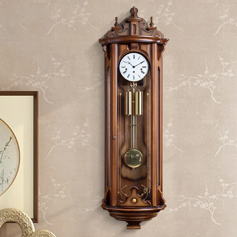 

German Helmler five-tone wall clock wall European solid wood machinery living room classical retro silent pendulum clock