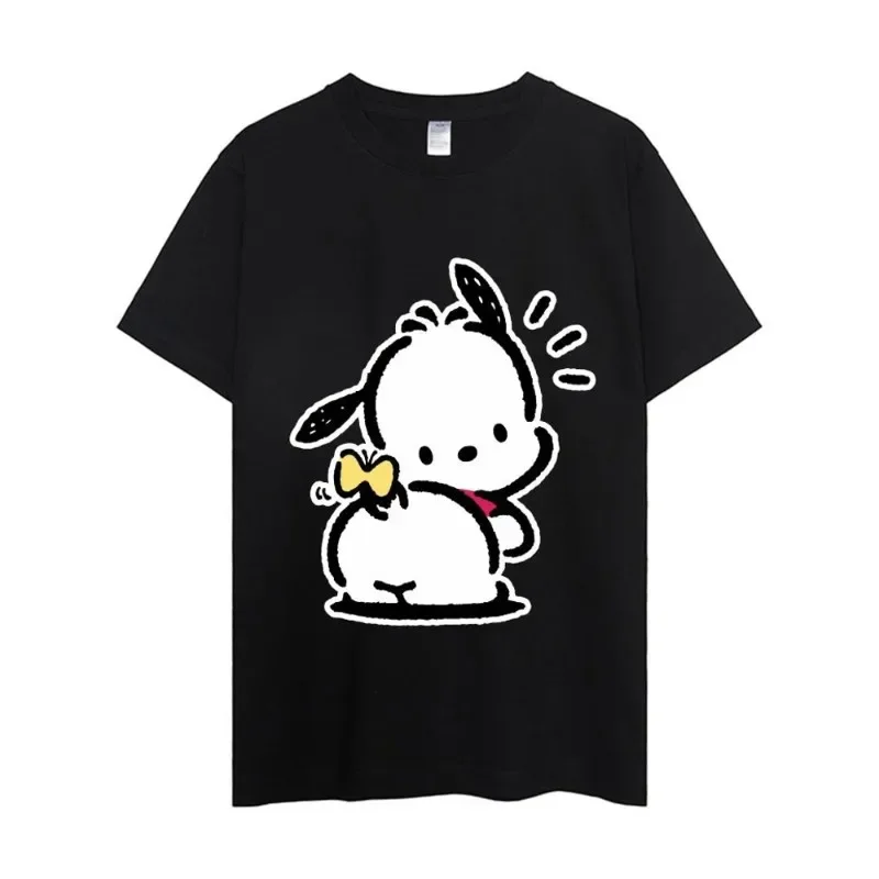 

MINISO Sanrio Print T-shirt Couple Combination Clothes Short Sleeve Collar Fashion Men's and Women's Pure Cotton