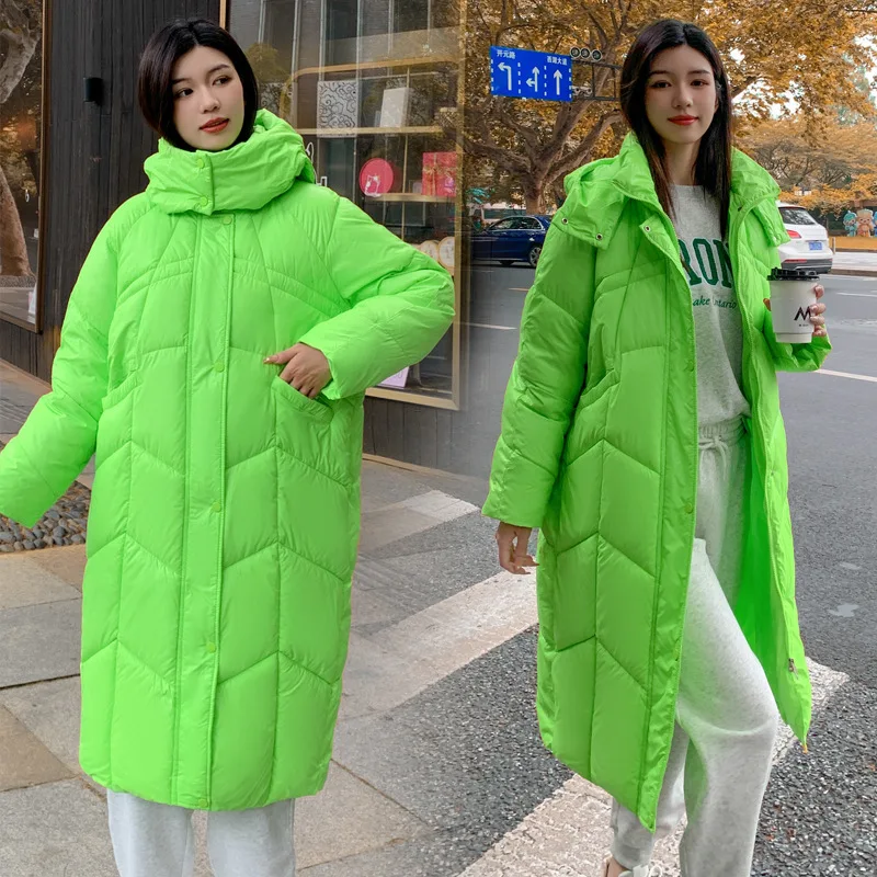 New Women Winter Long Down Parka Coat Jacket With Hood Female Loose Casual Thick Warm Zipper Coat Winproof Vintage Outwears