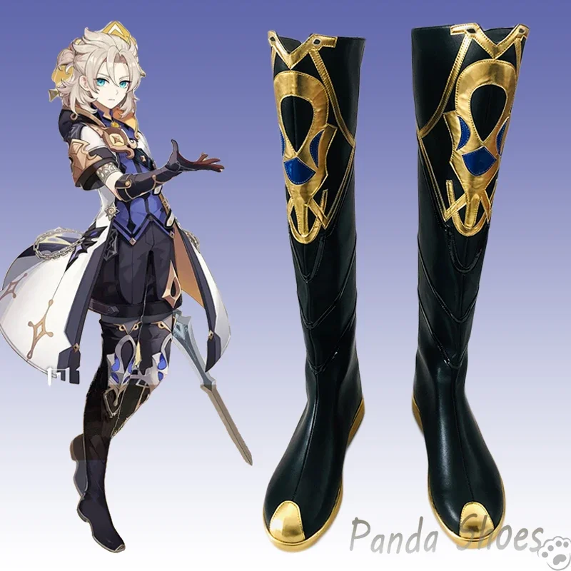 أحذية جينشين إمباكت ألبيدو التأثيرية لعبة أنيمي كوس أحذية ذهبية طويلة ألبيدو أزياء تنكرية أحذية الدعامة لحفلات الهالوين