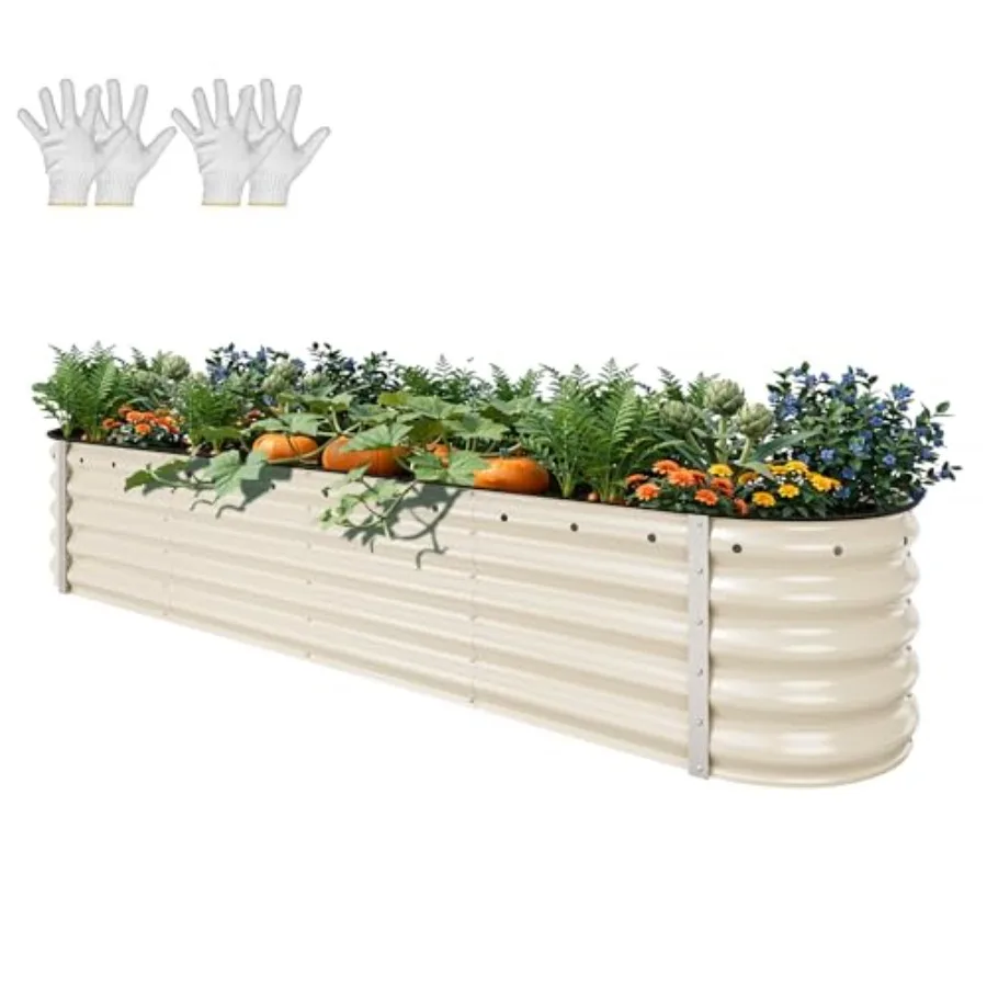 

Большой оцинкованный металлический грядка-клумба 8x2x1.4 фута (17 высоких секций по 9 дюймов) с перчатками и защитной резиной для использования на улице, надземный