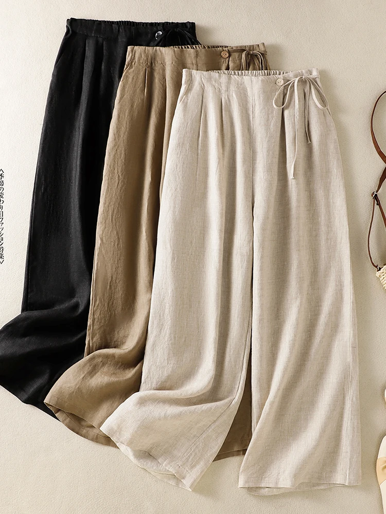 

Casual Linen Straight Leg Pants Large Size Women's Fashionable Versatile Belted Wide Leg Pants for plus Size Women