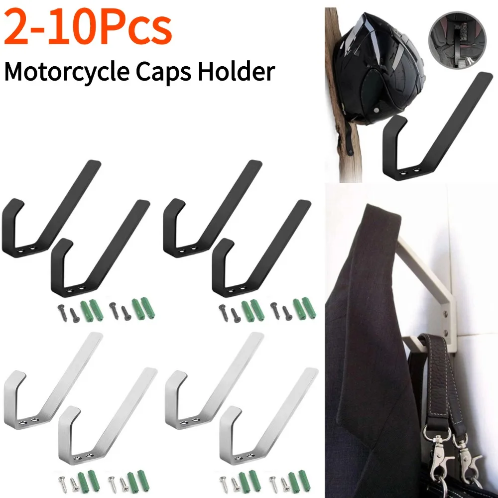 2-10Pcs Motorcycle Hat Wall Hook Rack Stainless Steel Motorcycle Helmet Holder with Mounting Screws Wall Mount Rack