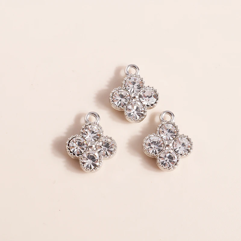 10pcs Fashion Crystal Clover Flowers Charms Pendants for Jewelry Making Gold Color Charms for Necklaces Earrings Accessories