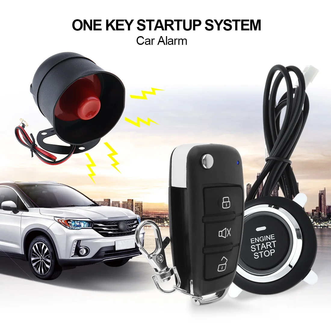 

Universal Car Alarm System Remote Start Stop Engine System with Auto Central Lock and Keyless Entry 5A With Key 5