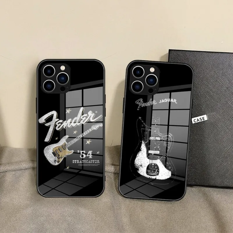 레트로 스타일 전화 케이스 강화 유리 아이폰 15 14 13 11 12 Pro 8 7 Plus X 13 Pro MAX XR XS 미니 기타 펜더 커버