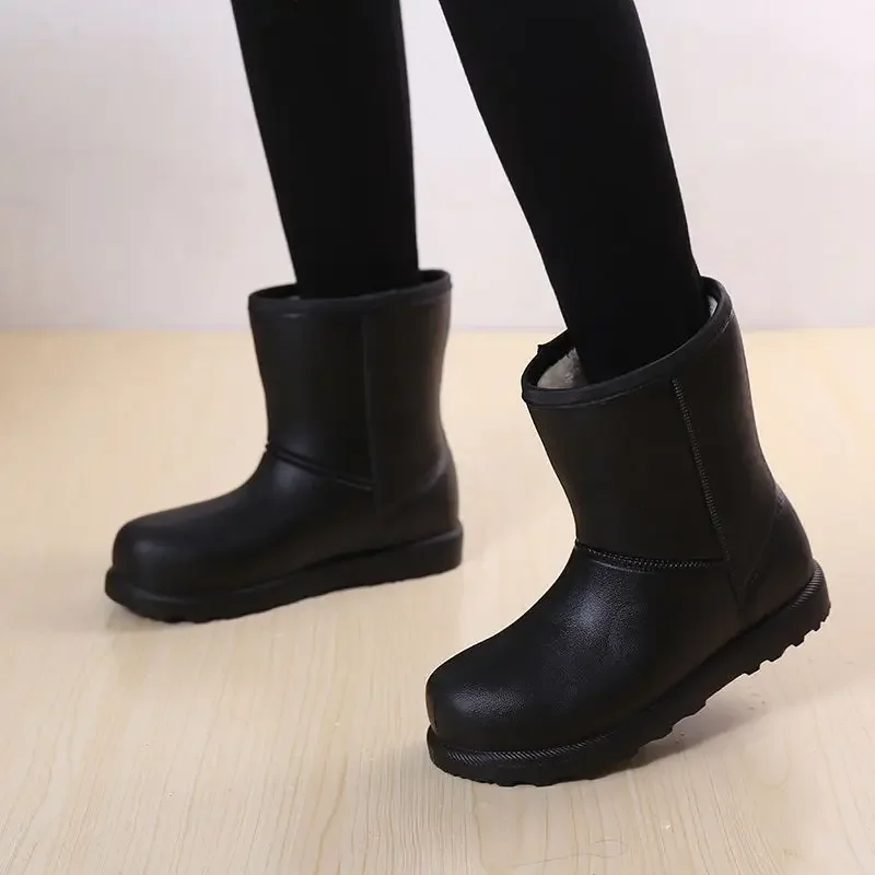 2026 Women's Winter Fleece Lined Waterproof Snow Boots, Warm Non-Slip Work Shoes for Car Wash Kitchen Outdoor Short Booties