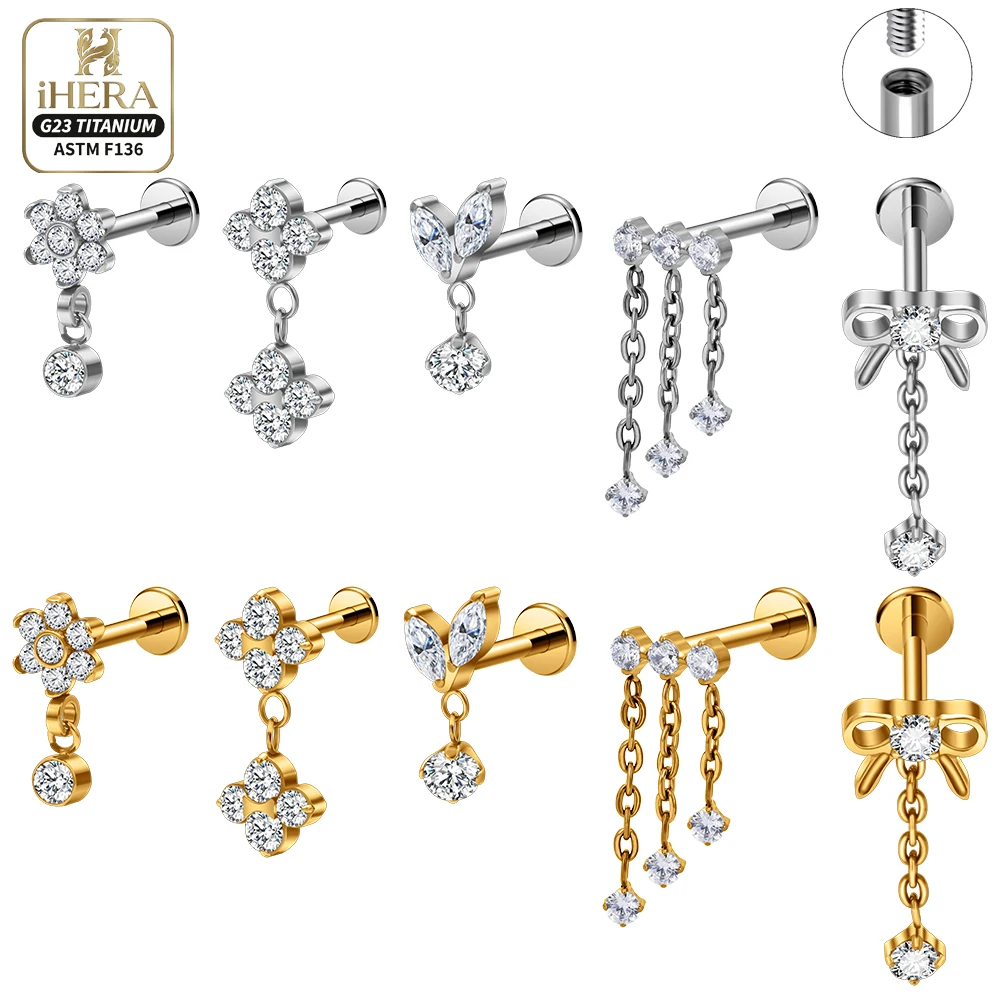 F136 Titan Blumen-Ohrstecker mit Marquise-Blatt-Design, eleganter, zarter Lippen- und Ohrläppchen-Piercing-Schmuck, Blumen-Tropfen für Lippen, Ohrläppchen, Helix, Tragus