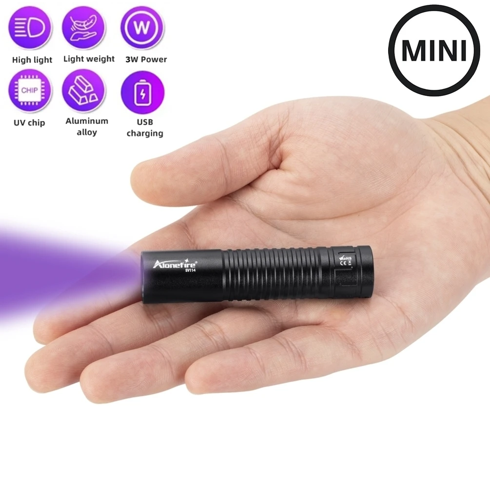 395/365nm Mini UV Flashlight USB Rechargeable Nail Lamp Torch Pet Urine Cat Tinea Money Ore Marker Hotel Hygiene Detection Light
