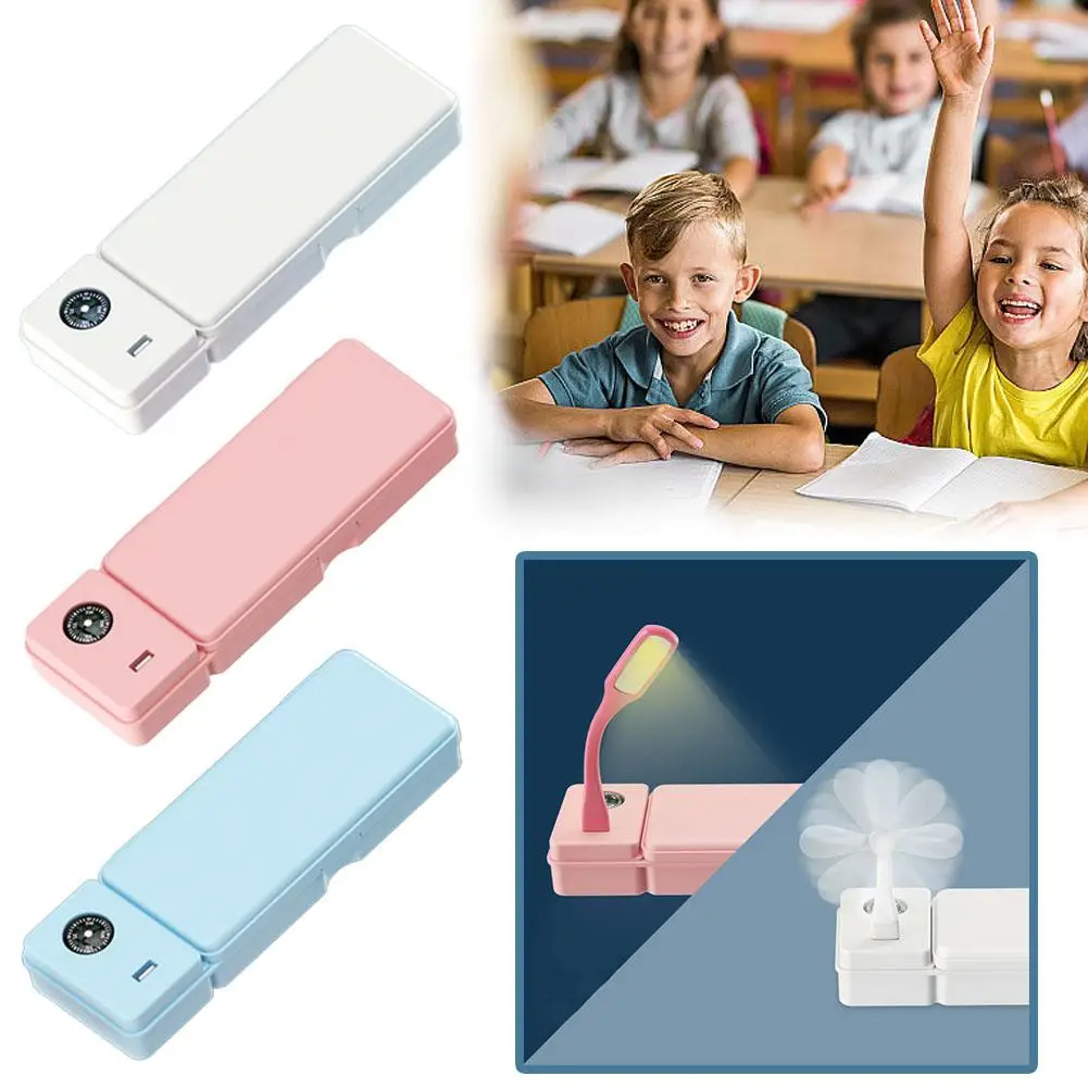 Cute Pencil Box Large-capacity Portable And Multi-functional Stationery Bag With Fan Lamp Ample Storage Space For Child D0H6