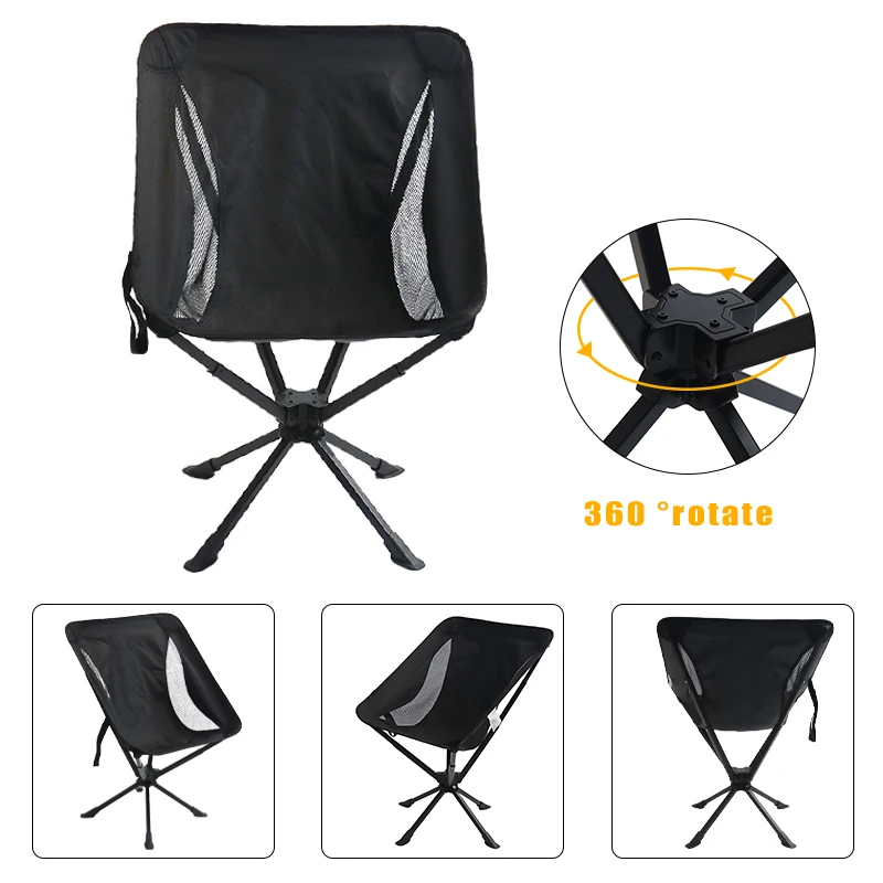 Folding Camping Chair Backpacking Portable Lightweight Beach Fishing Swivel Chair with Carry Bag for Outdoor Picnic Hiking